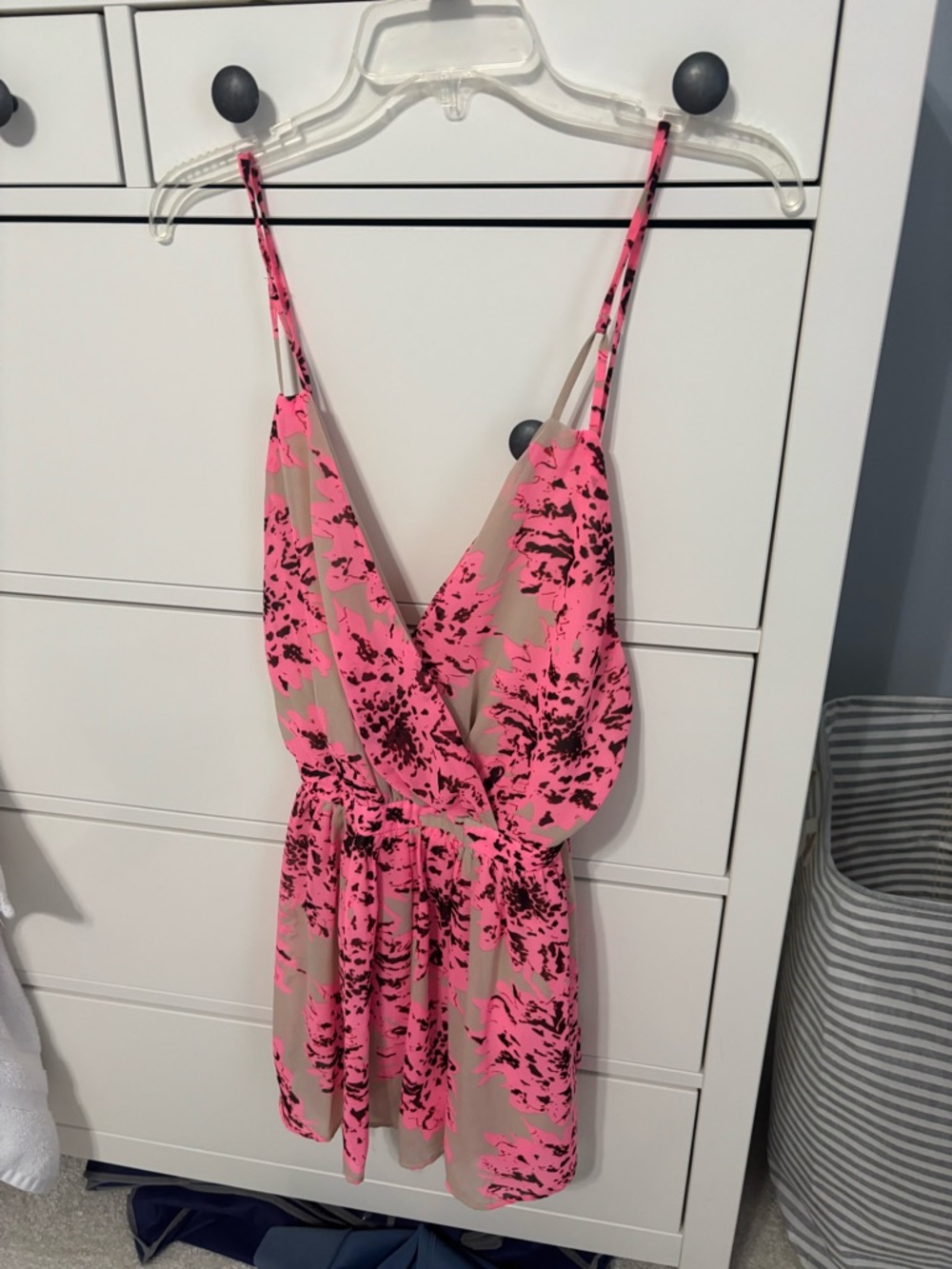 Pink Floral Print romper - Bright Pink
